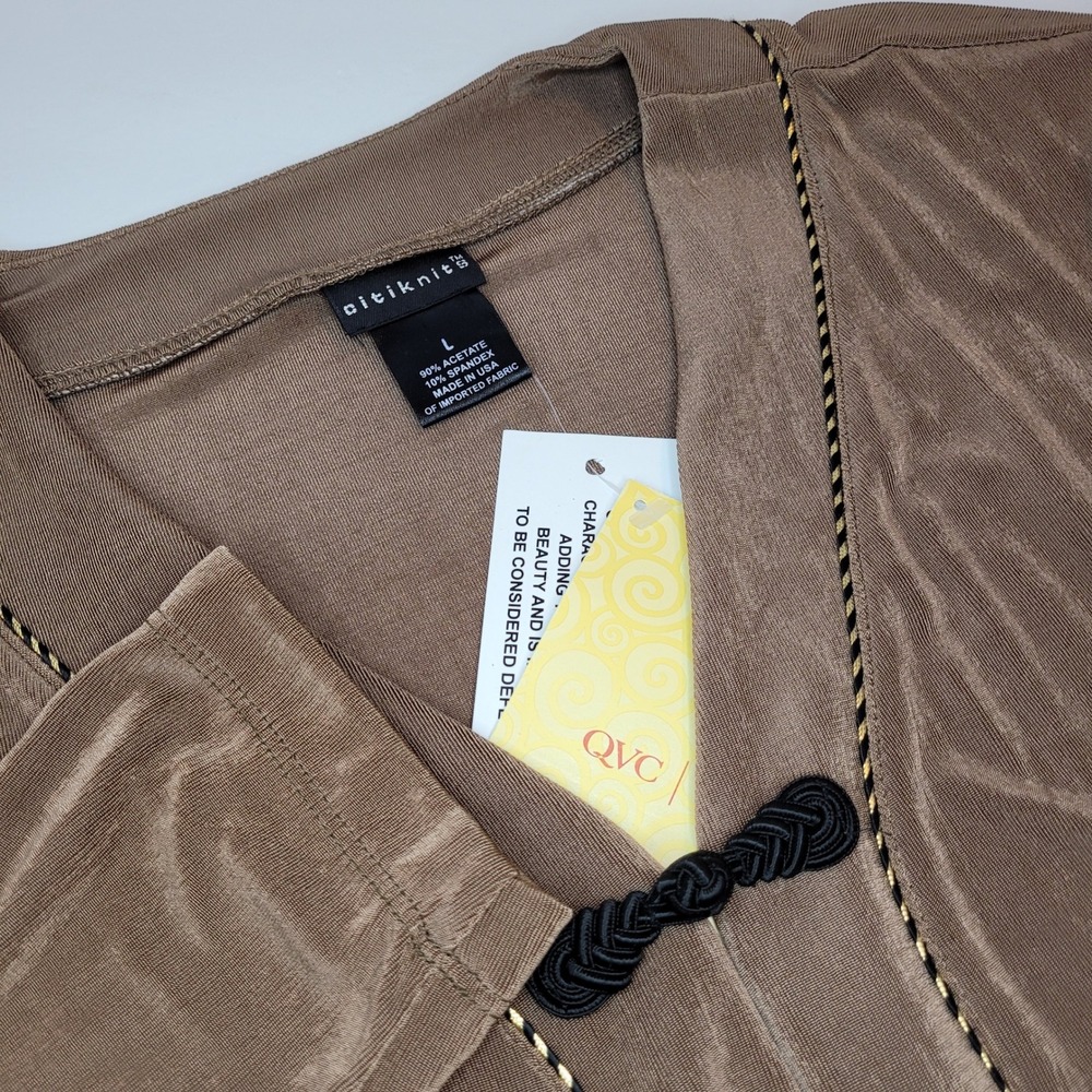 Citiknit Cardigan Top Womens Large Bronze New Frog Closure‎ Ribbed A26076